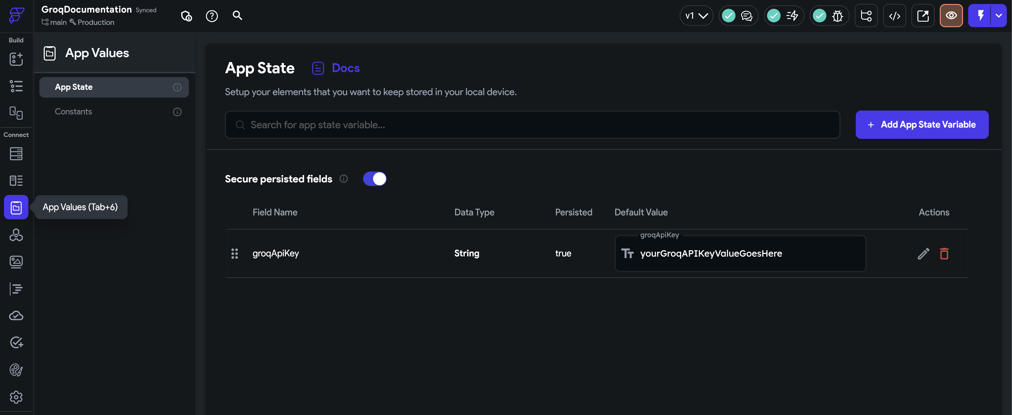 Store your api key securely as an App State variable by selecting "secure persisted fields"